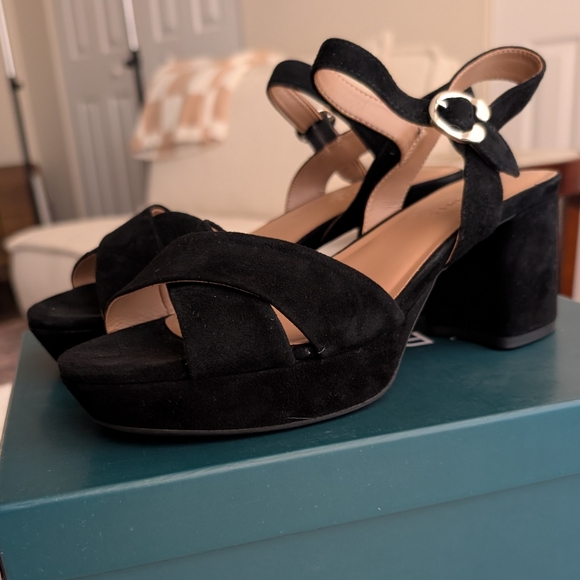 Aerosoles Cosmos "Flatforms" Platform Black Suede Women's Sandals Women's 8 - Picture 1 of 12